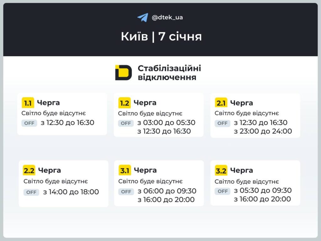 Світло в Києві та Київщині 7 січня: погодинні графіки у всіх чергах, інструкція для киян