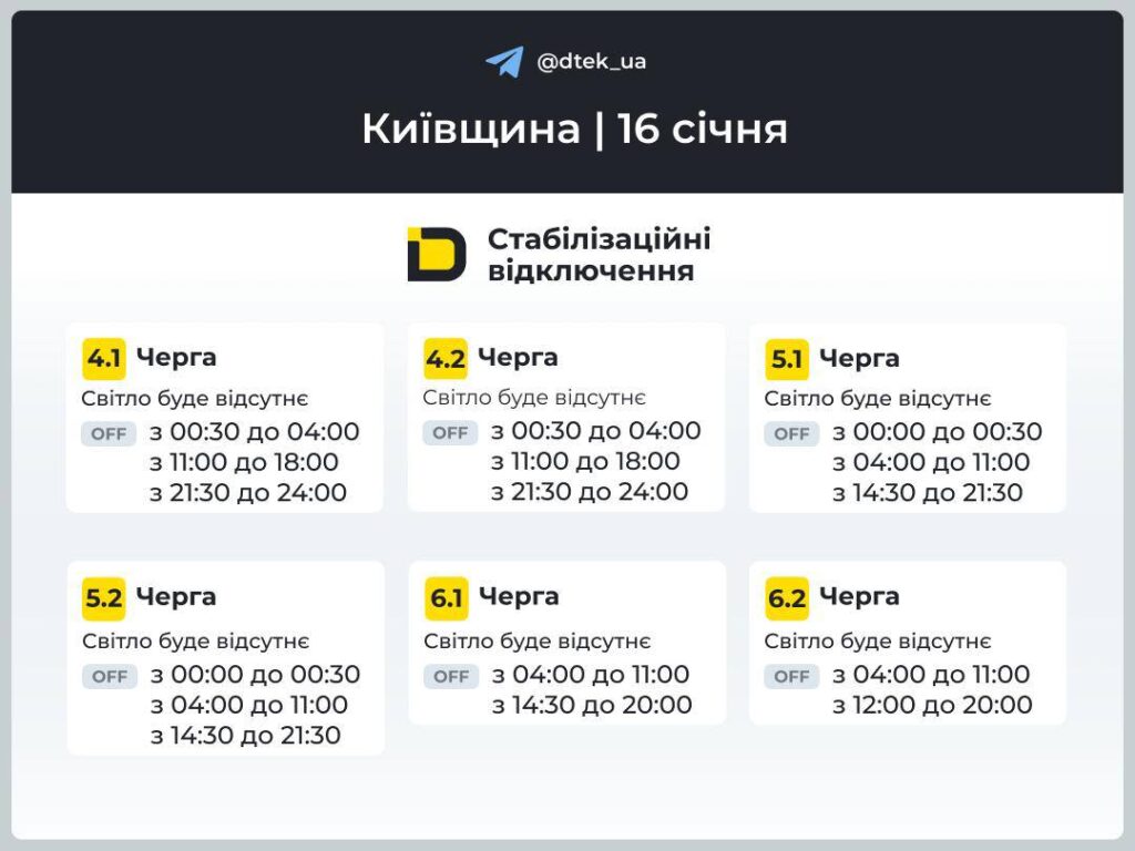 Київ без світла до 12 годин: що чекає на 16 січня
