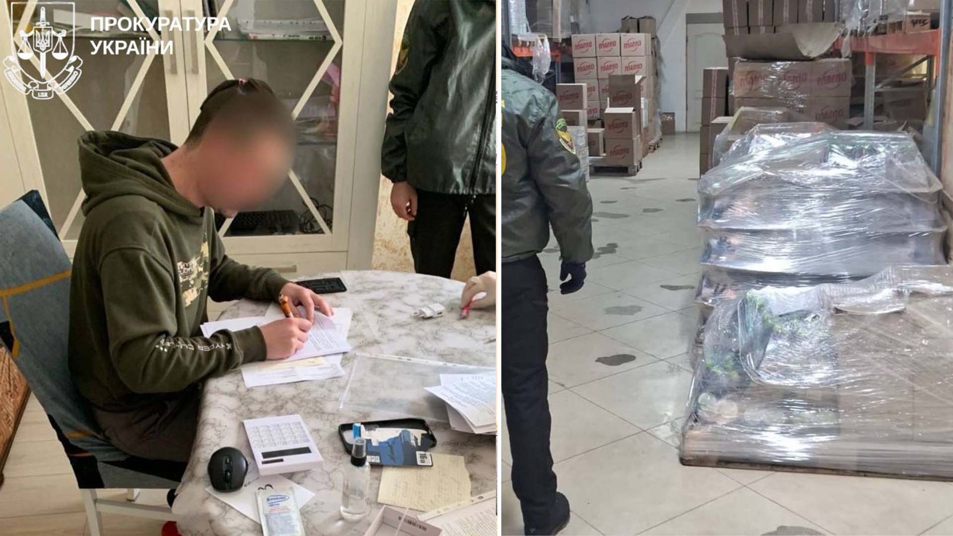 Колаж зі справи про неякісні грілки для прикордонників: підписання протоколу та склад продукції