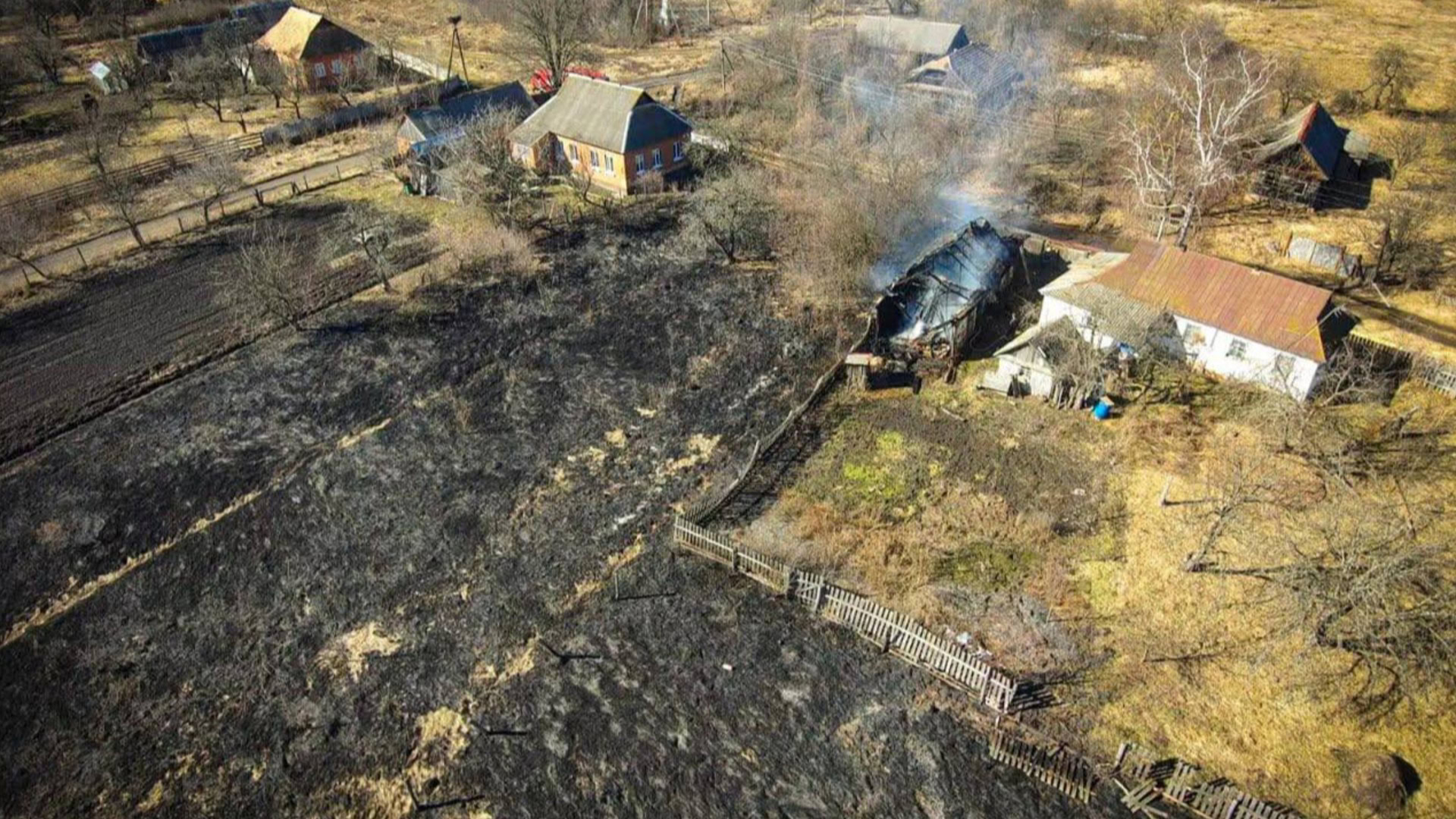 Рятувальники ДСНС ліквідують пожежу на дачній ділянці в Обуховичах на Вишгородщині — знищено 0,5 га рослинності