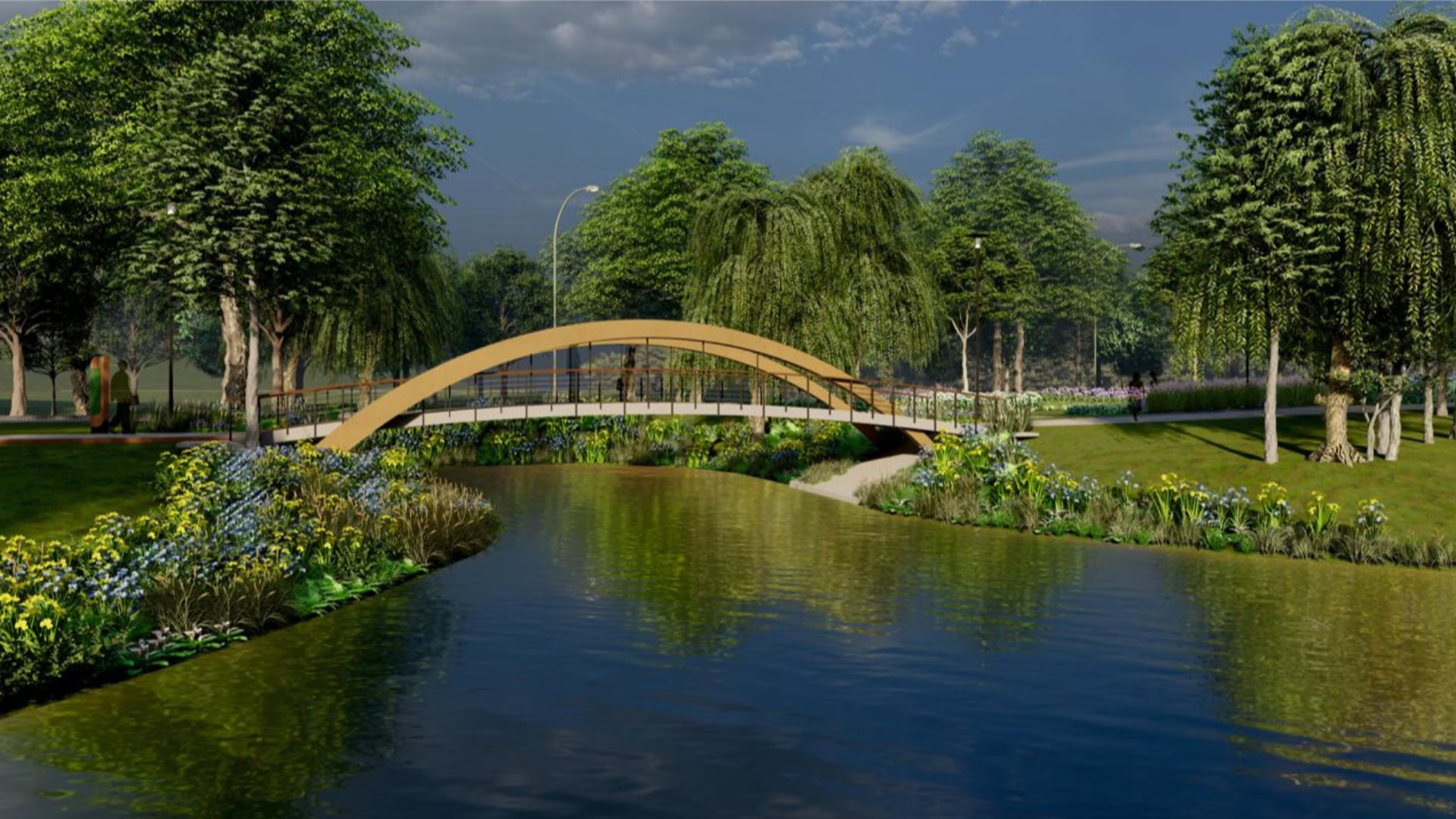 Візуалізація пішохідного мосту в парку на Прирічній в Оболонському районі Києва за грантом Вільнюса