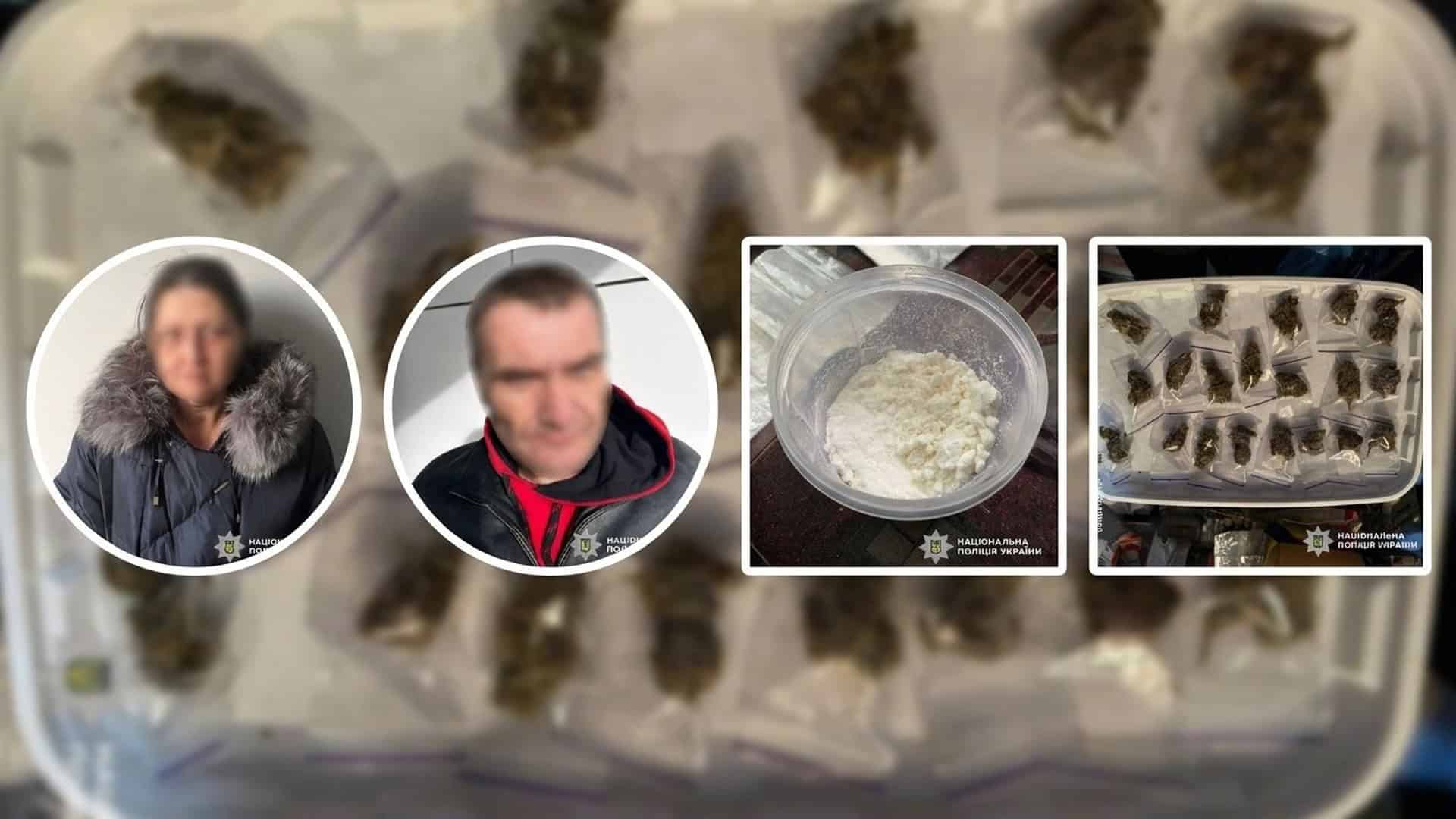 Затримані підозрювані у Броварах та вилучені наркотики — канабіс, амфетамін у зіп-пакетах і два запали до гранат УЗРГМ-2, квітень 2026