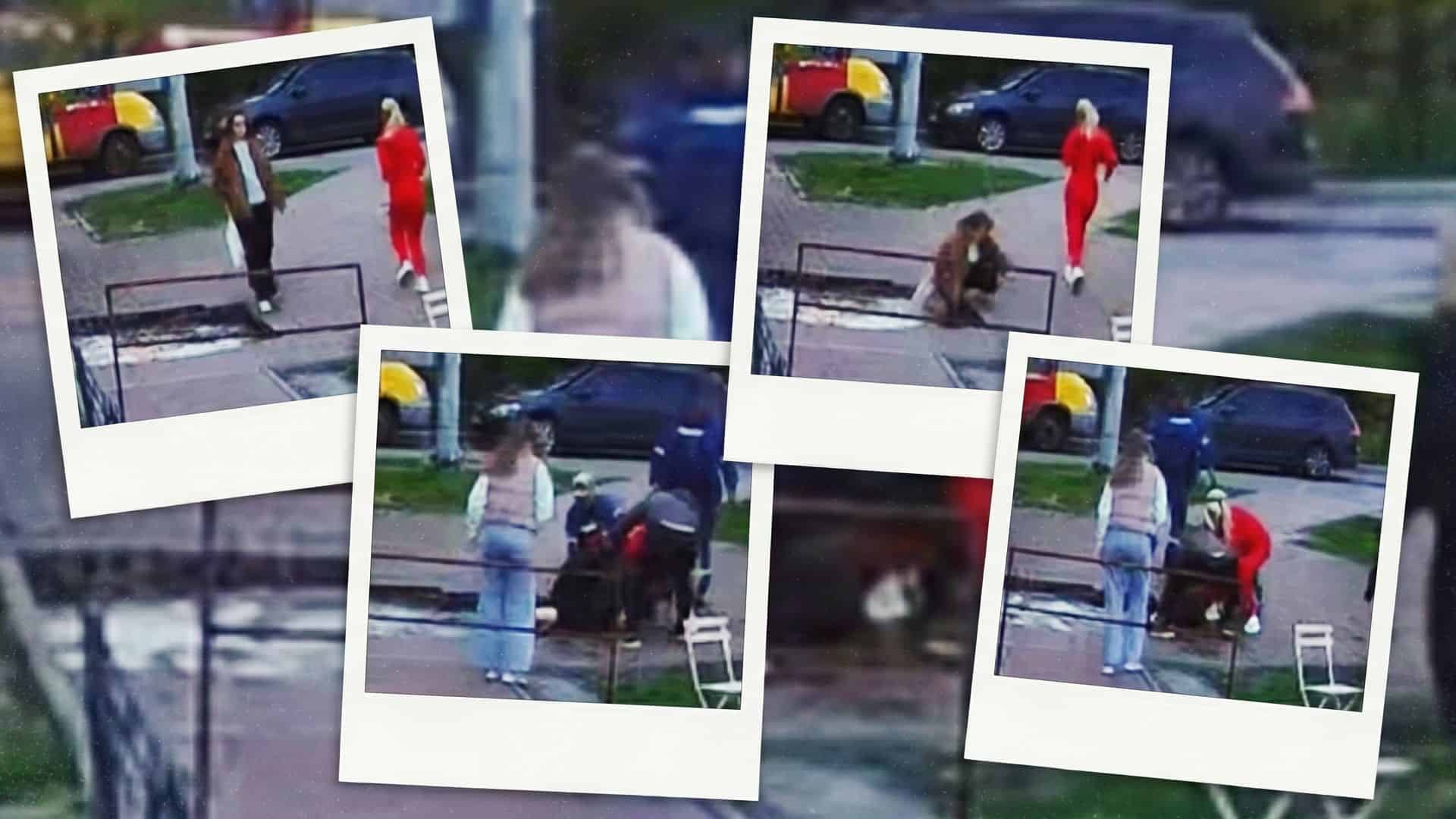 Кадри з камери спостереження: жінка провалюється у яму з водою на місці неогородженого прориву трубопроводу Київтеплоенерго на проспекті Івасюка в Оболонському районі Києва