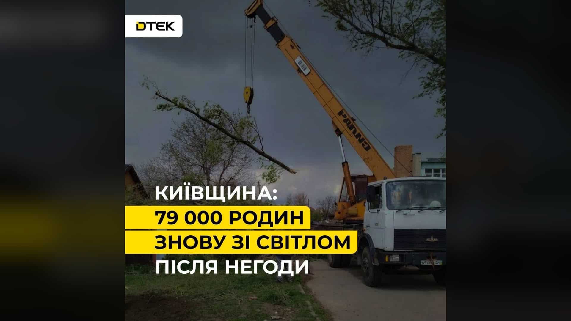 Аварійна бригада ДТЕК прибирає повалене дерево після негоди на Київщині