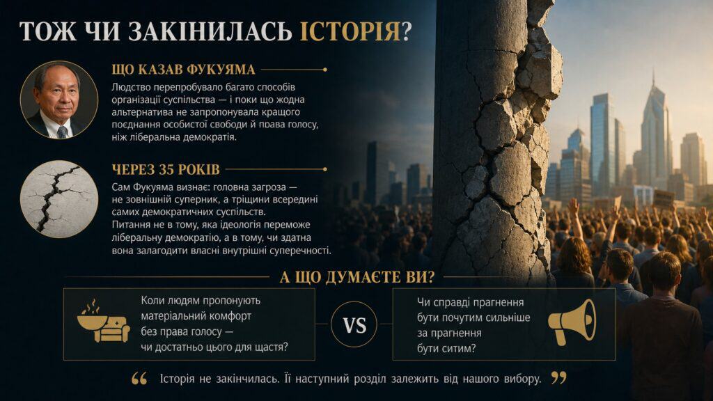 Інфографіка «Тож чи закінчилась історія?»: підсумок теорії Фукуями
