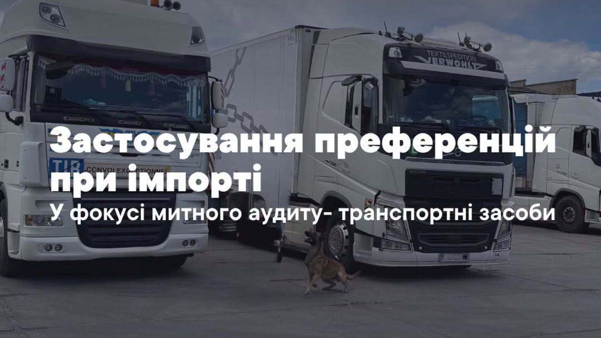Митний аудит виявив підроблені EUR.1 при імпорті авто: донараховано 248 млн грн Вантажівки на майданчику митного контролю, на передньому плані службовий пес перевіряє транспорт під час митного аудиту