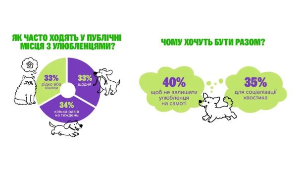 Інфографіка опитування MasterZoo квітень 2026: 67% власників щодня або кілька разів на тиждень беруть улюбленців у публічні місця