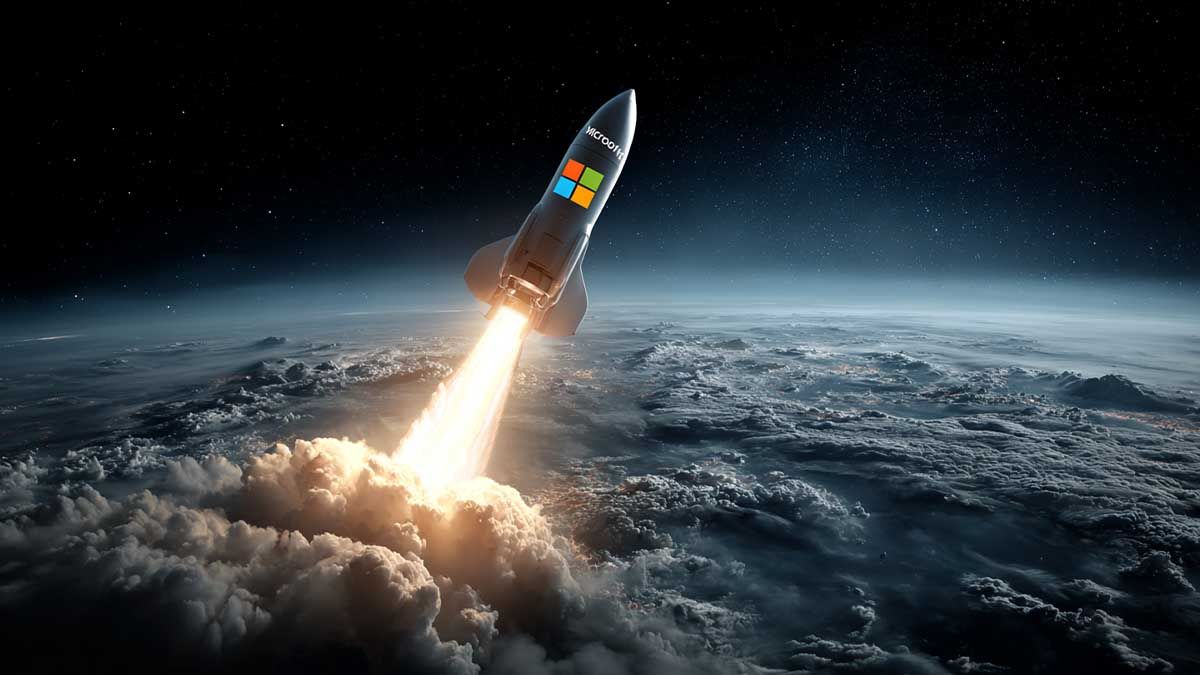 ракета з лого microsoft летить в космос