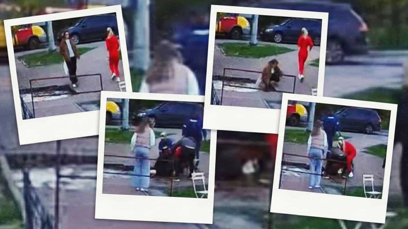 Кадри з камери спостереження: жінка провалюється у яму з водою на місці неогородженого прориву трубопроводу Київтеплоенерго на проспекті Івасюка в Оболонському районі Києва