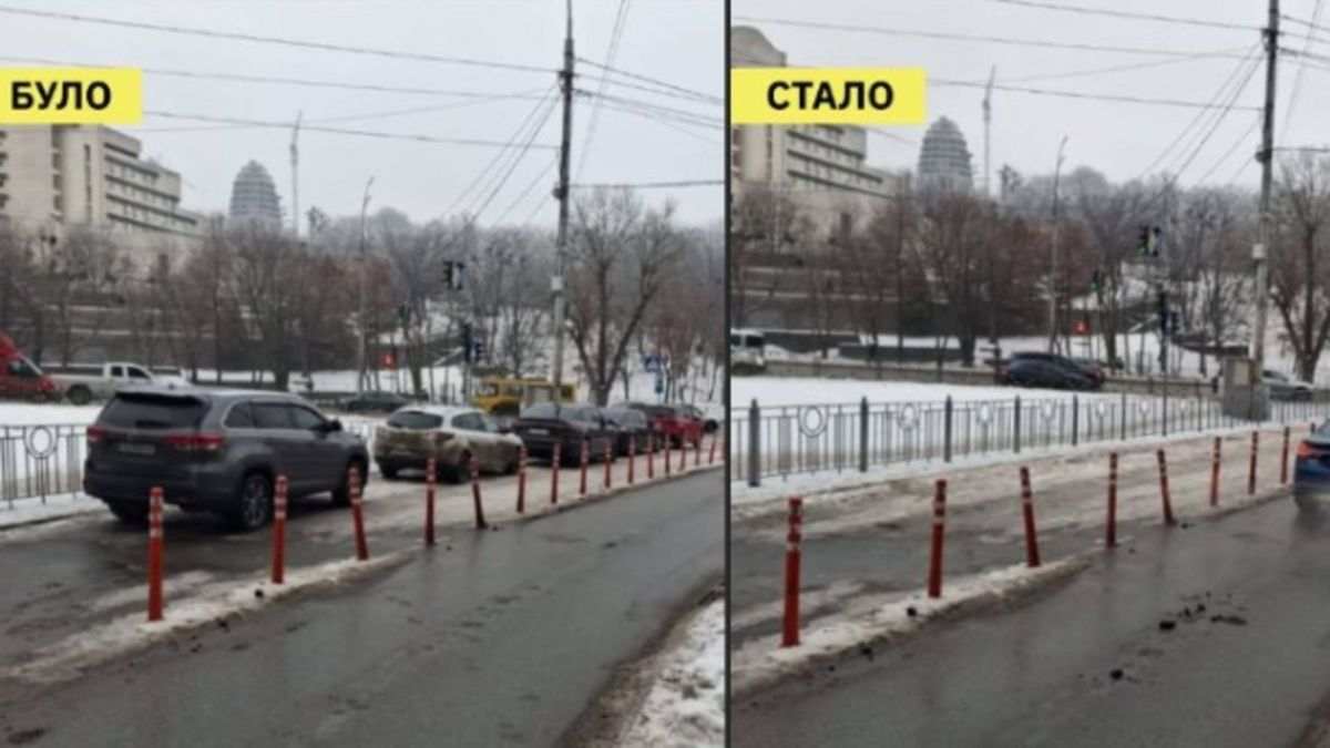 На Болсуновській у Печерську звільнили заблоковану смугу руху Колаж було-стало: заблокована автомобілями смуга руху на вулиці Болсуновській у Печерському районі та звільнена дорога після евакуації порушників