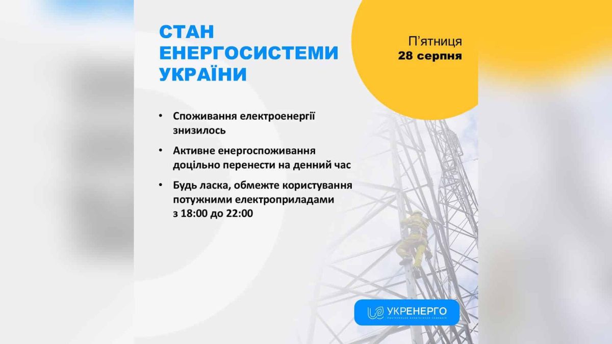 Знеструмлення на Київщині після обстрілу — «Укренерго» просить економити з 18:00 Лінії електропередачі на тлі неба — знеструмлення в Київській та трьох інших областях після нічного обстрілу 28 серпня