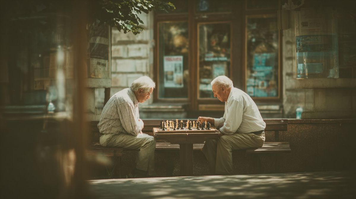 Двоє літніх чоловіків грають у шахи — ілюстративне фото до дослідження про нейрогенез у мозку людей старше 80 років