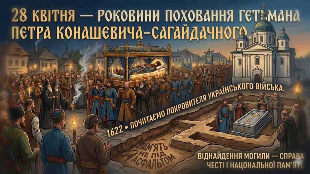 Ілюстрація до роковин поховання гетьмана Петра Конашевича-Сагайдачного 28 квітня 1622 року у Богоявленській церкві на Подолі в Києві