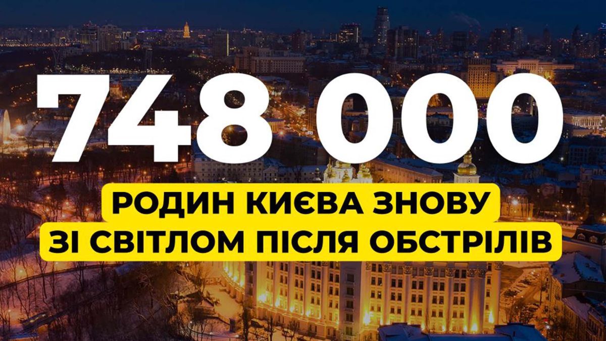 748000 родин Києва знову зі світлом після обстрілів