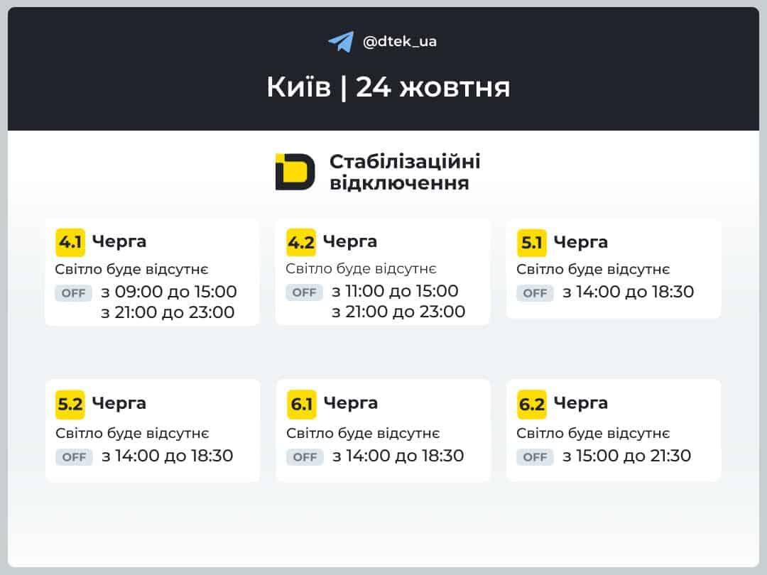 Графіки відключення світла в Києві
