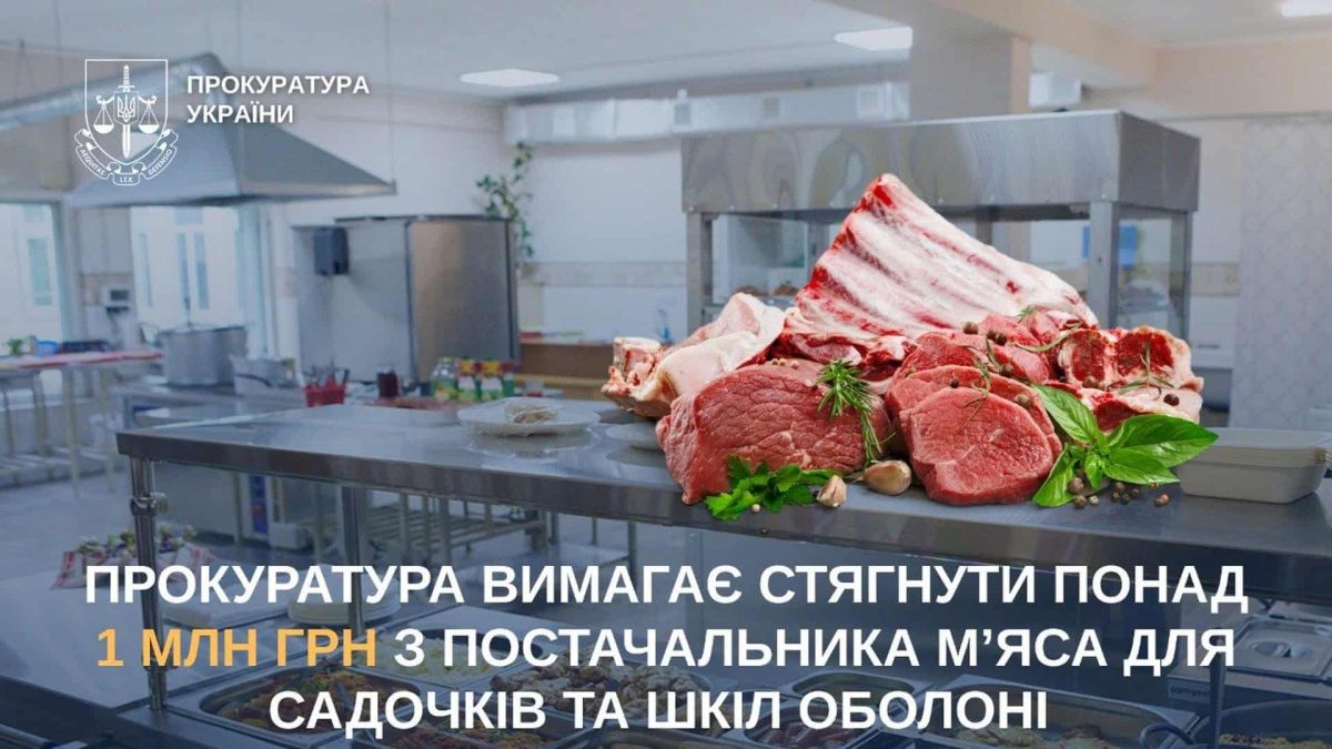 М'ясо яловичини та свинини на кухонному столі шкільної їдальні — ілюстрація до справи про завищення цін при постачанні харчів для шкіл Оболоні