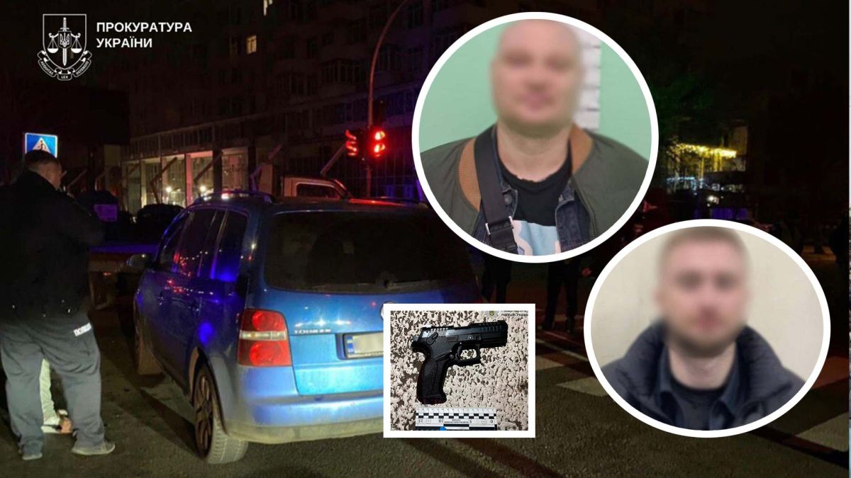Підозрювані, вилучений пістолет та автомобіль таксиста (фотоколаж)