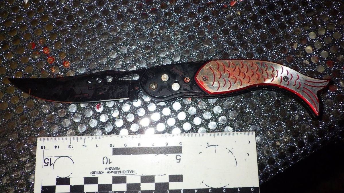 Озброєний напад на Дністерській: у Києві затримали 36-річного зловмисника Складаний ніж, вилучений поліцією під час затримання підозрюваного на вулиці Дністерській у Києві