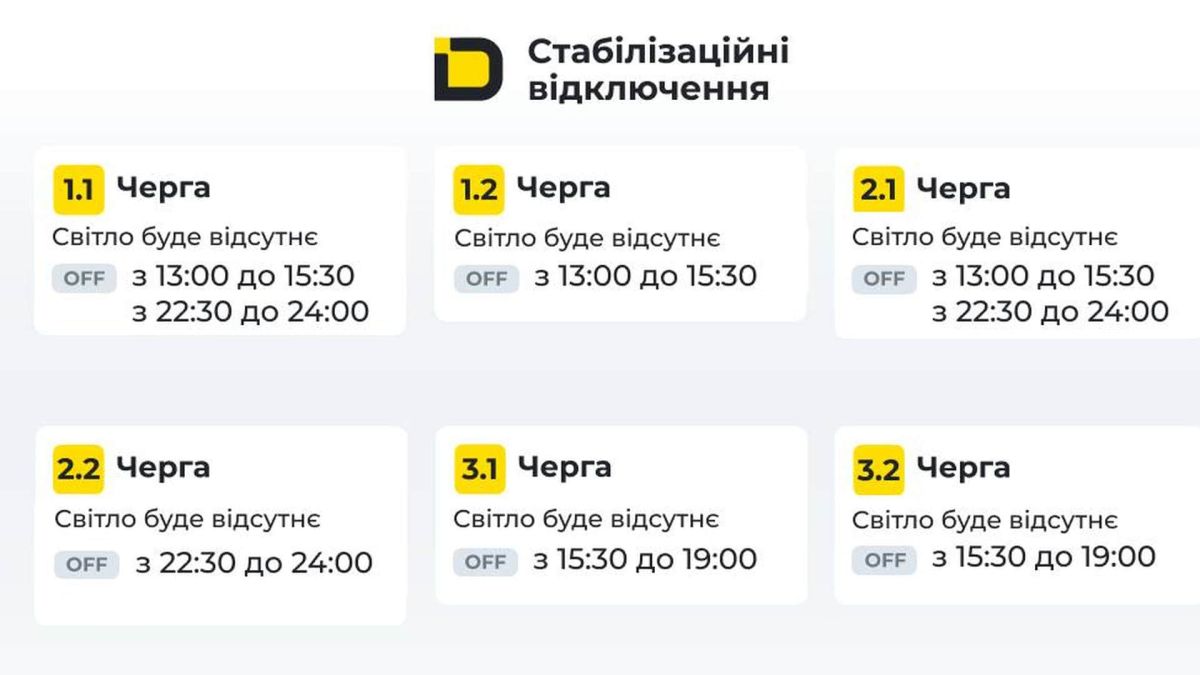 Графік відключення світла у Києві який склав ДТУК