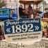 Колаж: ретро-трамвай 1892 на вулицях Подолу та діти ветеранів всередині вагона під час святкової поїздки в День Києва