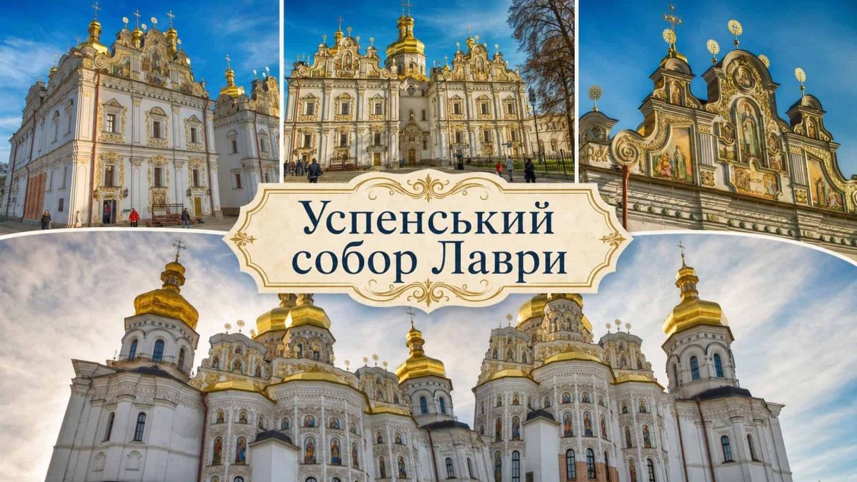 Успенський собор Лаври: дев'ять століть руйнувань і відроджень Колаж із видами Успенського собору Києво-Печерської лаври із золотими банями у стилі українського бароко