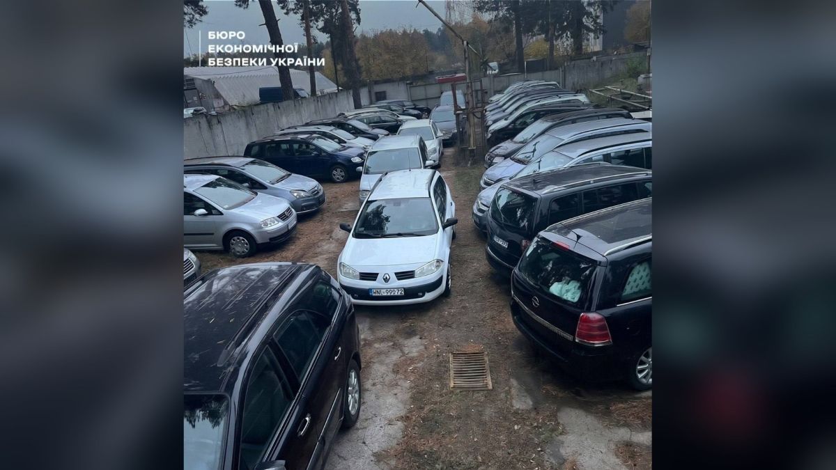 Ряди вилучених легкових автомобілів з іноземними номерами на майданчику на Київщині у справі про продаж гуманітарних авто