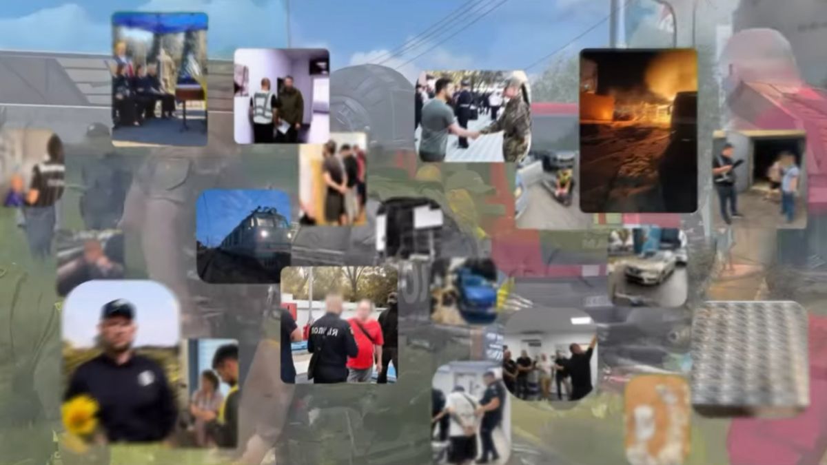 Колаж кадрів із відео поліції Київщини про підсумки тижня: затримання, пожежа, потяг і зустріч із ветеранами