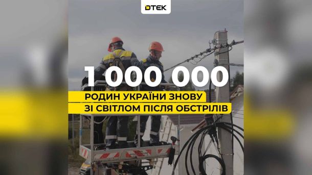 Енергетики ДТЕК відновлюють електропостачання після обстрілів РФ — 1 млн родин повернули світло, Київщина 9 тис. осель