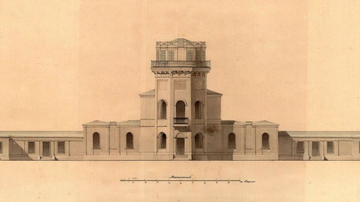 Обсерваторія КНУ: нереалізований проєкт Вікентія Беретті 1839 року Креслення проєкту університетської астрономічної обсерваторії архітектора Вікентія Беретті 1839 року з центральною вежею та бічними крилами