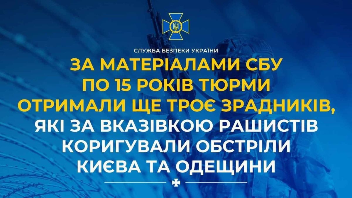 Логотип СБУ на тлі документів: двох киян засудили на 15 років за встановлення шпигунських камер для наведення ракет на столицю