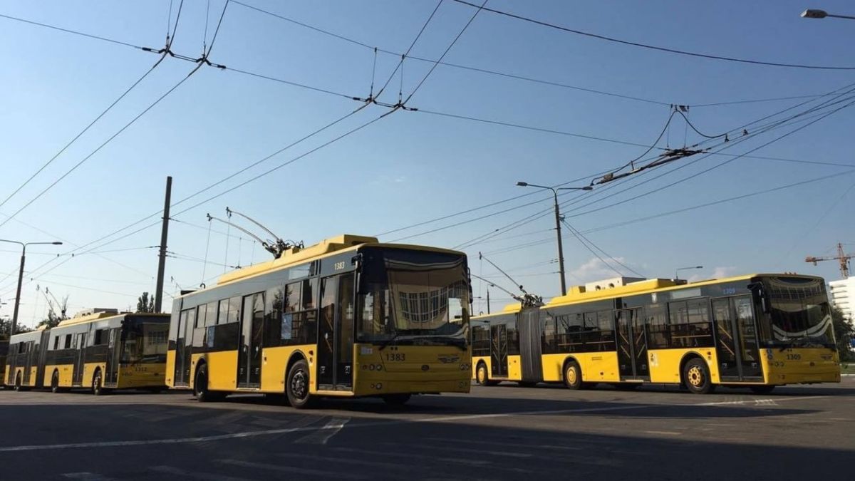 Декілька тролейбусів стоять на стоянці в ДЕПО