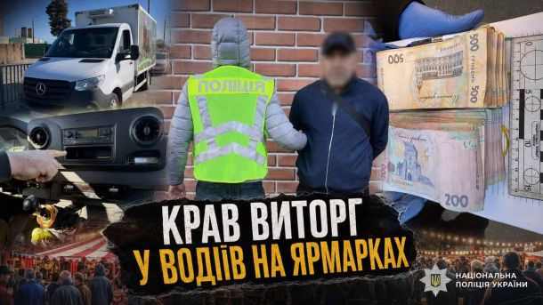 Поліцейський затримує іноземця, підозрюваного у крадіжках готівки у водіїв-експедиторів на ярмарках Києва — збитки 180 тис. грн