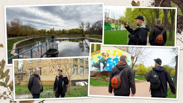 Блогер Степанець та місцевий краєзнавець Антон Осьмак під час прогулянки парком Відрадний і вулицями однойменного київського району — кадри з влогу